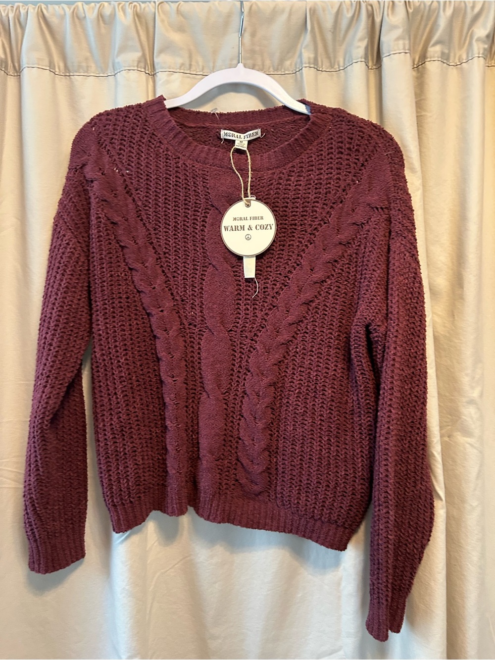 Moral Fiber Cable-Knit Crewneck Sweater - Burgundy